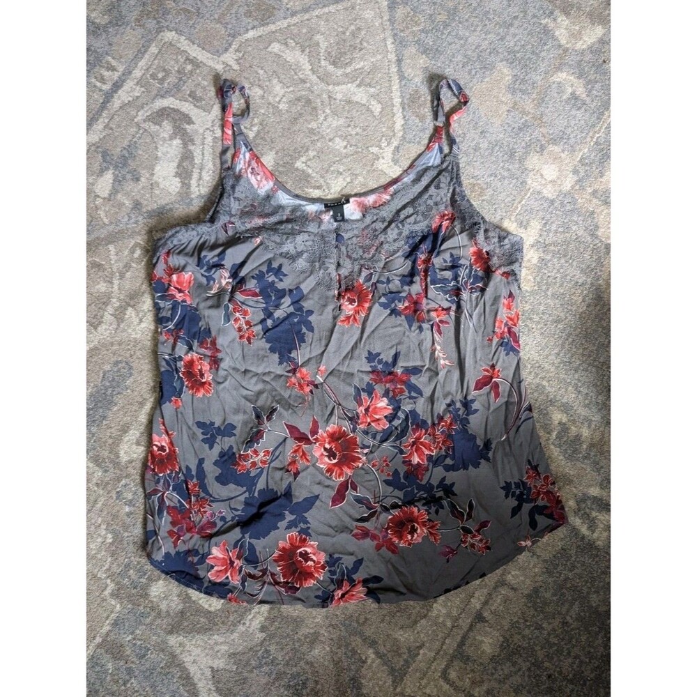 Torrid Sz 2 Tank Top Romantic Floral Button Front Gray Summer